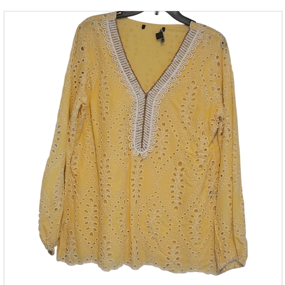 Boston Proper Yellow Eyelet Embellished Tunic Top sz M - Picture 5 of 11